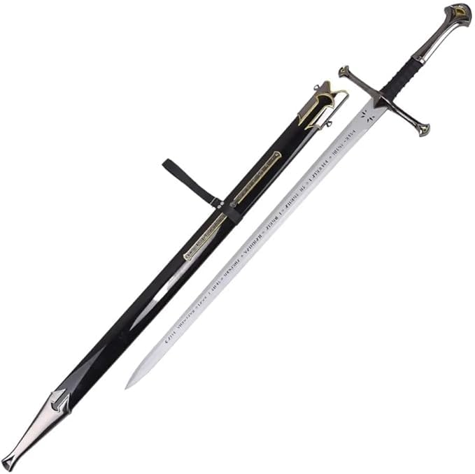 SPAZIOMILITARE Spada Fantasy Ornamentale Anduril Narsil di Aragon | Fodero in Bamboo, Lama Interamente in Legno, Da Il Signore degli Anelli, Con Incisioni