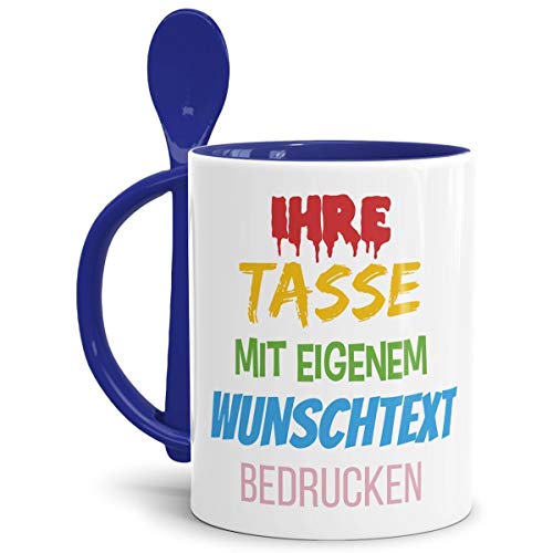 Tasse selbst gestalten/mit eigenem Text beschriften/Wunsch-Name/Spruch-Tasse/Löffeltasse Dunkelblau/Links & Rechts vom Henkel Bedruckt