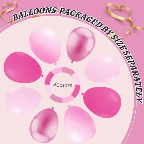 Image of 412Pcs Pink Balloon Garland Arch Kit,18 12 10 5 Inch Hot Pink Balloons Metallic Magenta Latex Balloons for Birthday Shower Princess Theme Party Wedding valentines Background Decorations