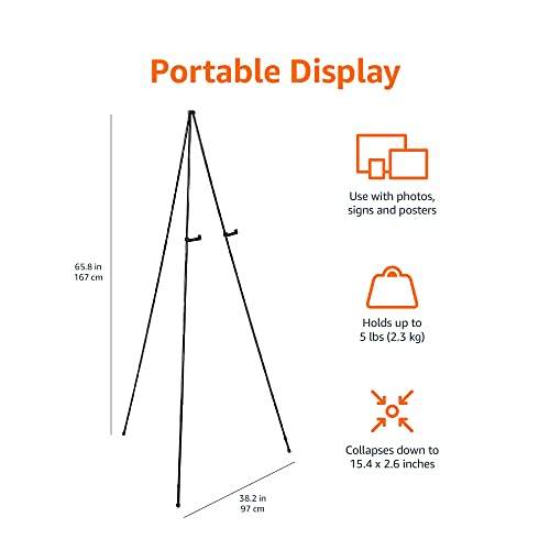 Amazon Basics Easel Stand, Instant Floor Poster, Lightweight, Collapsible And Portable With Tripod Base, Black Steel(Supports 5 Pounds) #TOP4