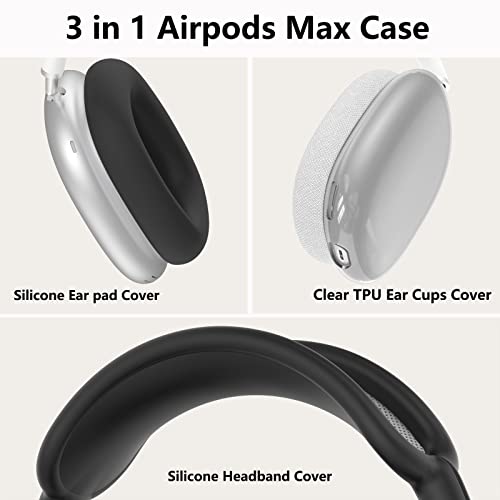 Silicone Case Cover For Airpods Max Headphones, Clear Soft Tpu Ear Cups Cover/Ear Pad Case Cover/Headband Cover For Airpods Max, Transparent Accessories Silicone Protector For Apple Airpods Max, Black #TOP3