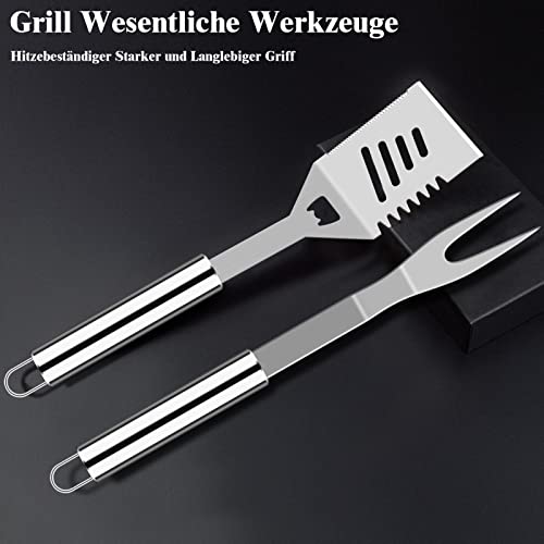 Grilliance 38 Stücke BBQ Grillbesteck Set Edelstahl Grillzubehör für Männer Geschenk Geburtstag Hochwertiger Grillutensilien Set Koffer mit Grillkoffer und Grillmatte für Garten und Camping Silber 2