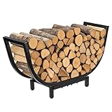 Hlimior 24 Inch Firewood Rack, Heavy Duty Curved Metal Wood Holder, Log Carrier Storage, Waterproof & Rustproof Firewood Organizer for Indoor Outdoor Fireplace, Patio & Deck (Black)