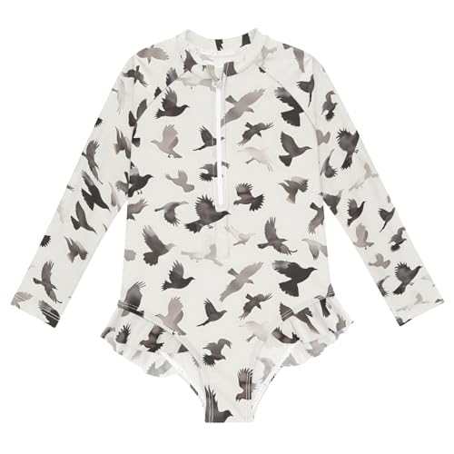 Wild Bird Animal Girls Long Sleeve Swimsuit Rash Guard One Piece Bathing Suits Zipper 3-12T