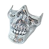Photo Gallery klaisy accessorio per vestito a mezzo viso con teschio di cristallo, adatto per halloween e feste in costume con disegni riflettenti da discoteca Photo Gallery klaisy accessorio per vestito a mezzo viso con teschio di cristallo, adatto per halloween e feste in costume con disegni riflettenti da discoteca