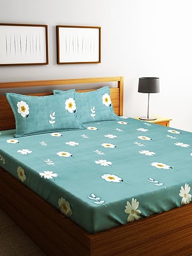 Image of Home Sizzler 144 TC Microfibre Sea Green Extra Large Double Bedsheet (XL) with 2 King Size Pillow Covers