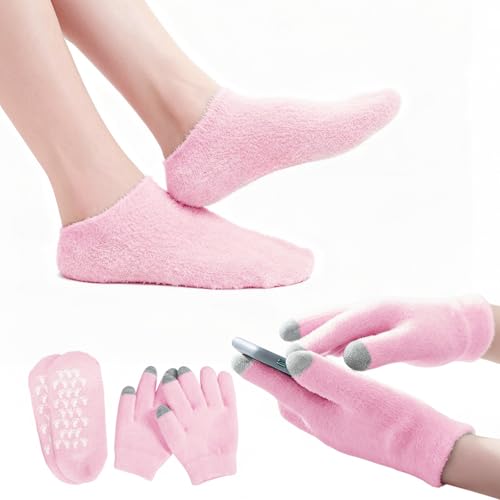KUKUGO Touchscreen Moisturizing Gloves and Socks, Gel Spa Moisturizing Therapy Sock ＆ Glove, Overnight Gloves for Dry Hands, Repair and Soften Aging, Hand and Feet Care for Chapped and Dry Skin (Green)