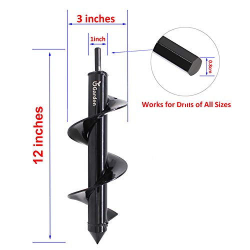 UGarden Garden Plant Flower Bulb Auger 3" x 10" Inch Rapid Planter, Earth Auger Bit, Fence Post Hole Digger Drill Bit- Bulb & Bedding Plant Auger