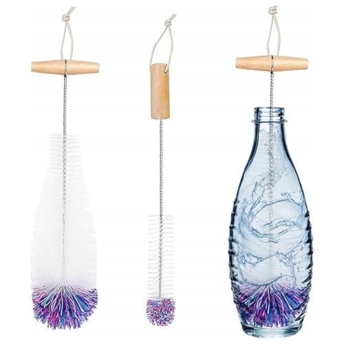 HAMKU Scovolino per Bottiglie e Borracce 35cm,Lavabottiglie Senza Graffi, Residui e Odori,Scovolino per Bottiglie Manico in Legno Ergonomico