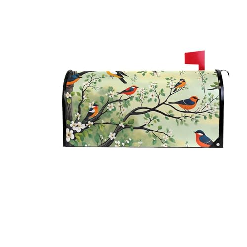 Image of Wamika Spring Flowers Magnetic Mailbox Covers Cherry Blossoms Birds Mailbox Cover Standard Size Full Magnet Garden Yard Porch Mail Boxes Cover Holiday Decorations 21 inch L x 18 inch W