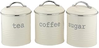 EHC Set of 3 Airtight Tea Sugar and Coffee Storage Canister Jars, Cream