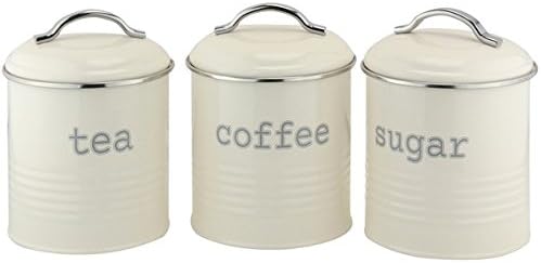 EHC Set of 3 Airtight Tea Sugar and Coffee Storage Canister Jars, Cream