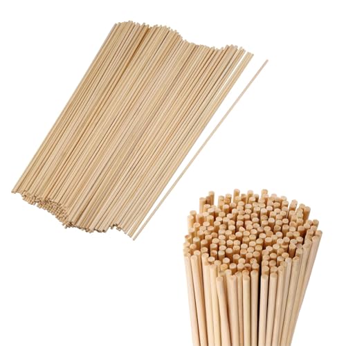 200 Pcs Square Wooden Sticks Dowels 300 * 3 mm Unfinished Natural Wooden Sticks Candy Floss Cotton Candy Food Grade Wood Sticks Rods Hardwood Sticks for Crafts and DIY (Round)