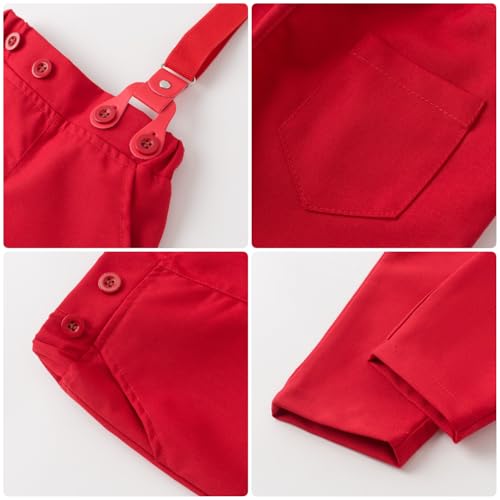 Image of SALNIER Baby Boy 5PCS Formal Outfit Soft Cotton Romper Suspender Pants Bowtie Beret Hat Infant Wedding Birthday Party Suit