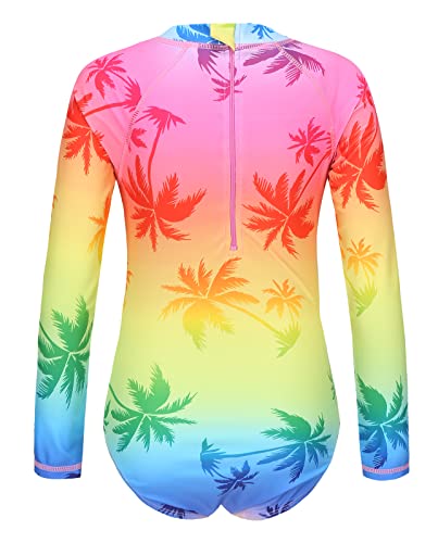 Image of Girls One Piece Swimsuits Long Sleeve Rash Guard for Kids Girls Hawaiian Swim Shirts UPF 50+ Sun Protection