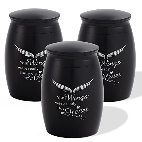 Image of 3Pcs Small Urns for Human Ashes Adult Man /Male /Dad /Father | Black Mini Keepsake Urns for Human Ashes,2.7 inch Small Cremation Urns for Human Ashes Set of 3