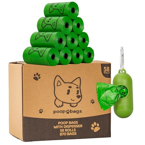Image of Scented Dog Poop Bags With Dispenser, Strong and Leak-proof Waste Bags for Pets, 870 Count (58 Packs of 15), 13 Inch x 9 Inch (Green)