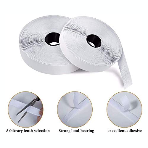 Double-Sided Hook and Loop Tape Self-Adhesive Extra Strong, 8M Double-Sided Adhesive Back Strips with Fastener 26Feet Long 0.8inch Wide Self-Adhesive Pad Hook Tape and Loop Tape (White)