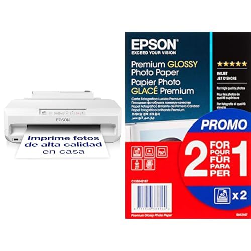 Epson Bundle Impresora de inyección de Tinta multifunción Expression Photo XP-65 A4 con conectividad inalámbrica Premium Glossy - Papel Fotográfico, 10 x 15 cm, 2 x 40 Hojas, 255 g - Glacé, Blanco