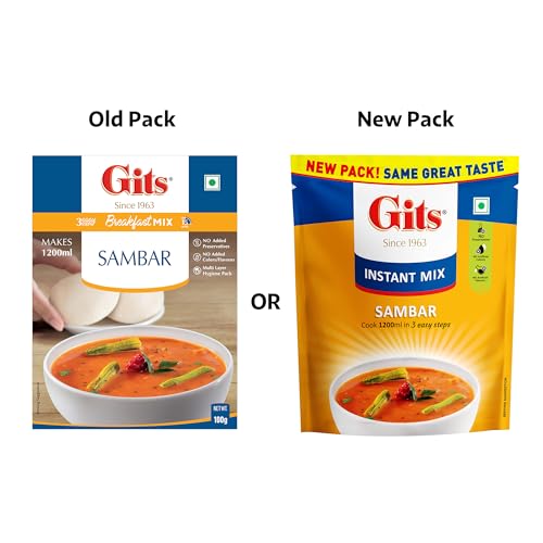 Gits Instant Sambhar Breakfast Mix, Makes 1200ml per Pack, Pure Veg, South Indian Recipe 100g