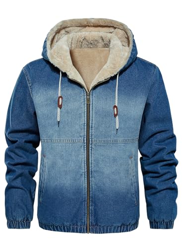 HOOD CREW Men’s Winter Jacket Thick Faux Fleece Lined Coat Fashion Denim Jackets with Hood2