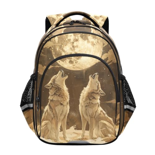 Sac à dos loup doré cartable léger pour soulager le dos des enfants 3-12 ans