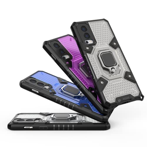 Image of Polycarbonate, Thermoplastic Polyurethane OnePlus Nord 2 5G Hybrid Shockproof Case Rotating Ring Holder and Kickstand in-Built Bumper Back Cover for OnePlus Nord 2 5G (Black)