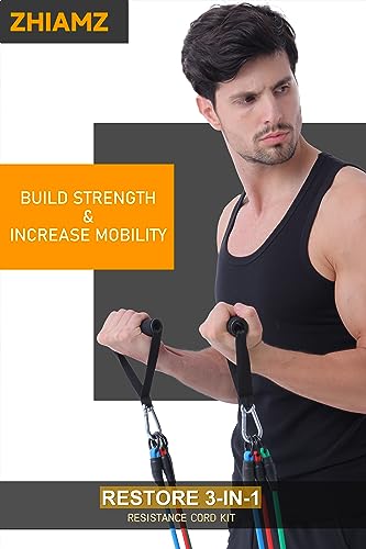 Image of Resistance Bands with Handles, Single Resistance Bands, Exercise Bands with Handles, for Resistance Training, Physical Therapy, Home Workouts, Fitness, Pilates
