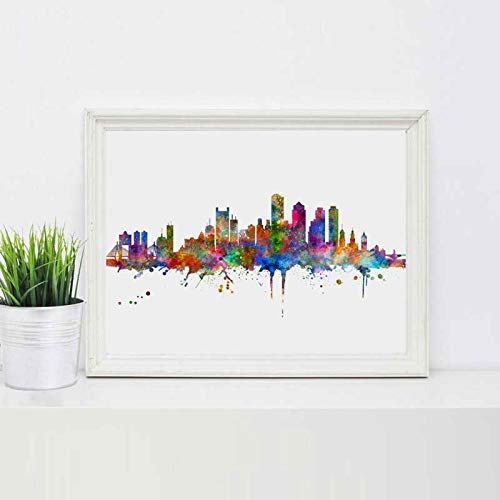 Boston Skyline Art Print Painting Inspirational City Skyline Wall Art Poster Boston Watercolor Art Decor 8X10Inch No Frame #TOP14