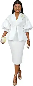Conjunto de terno de negócios para mulheres, conjunto de 2 peças com apliques florais peplum tops lápis midi saia conjunto formal para igreja