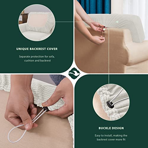 Chun Yi 1 Piece Stretch Couch T Cushion Cover Or Sofa Backrest Cushion Slipcover Suitable For Armchair Loveseat Sofa, Couch Back Cushion Cover Checks Spandex Jacquard Fabric (Rectangle, Ivory White) #TOP2