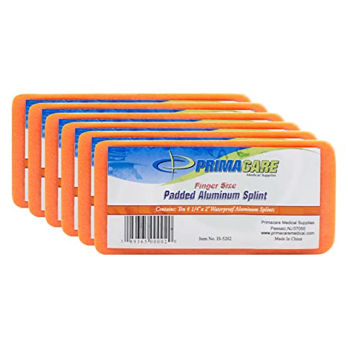 Primacare IS-5202 (Pack of 10) Padded Aluminum Finger Splints, Finger Brace for Pain Relief Sport Injuries, Basketball, Finger Buddy Wraps for Broken, Swollen Fingers or Dislocated Joint, 2, Orange