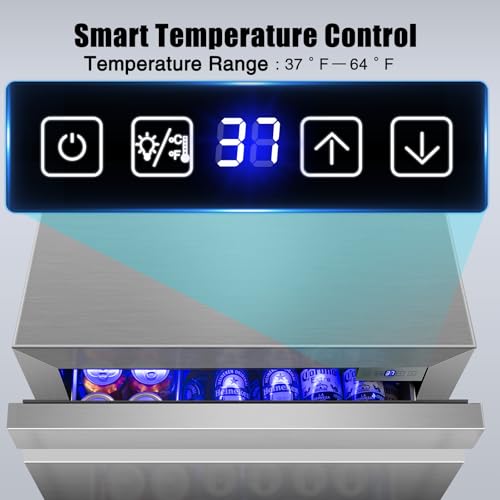 Image of 24 Inch Upgraded Three-Drawer Beverage Fridge, Weather Proof Outdoor Stainless Steel Beverage Refrigerator, Under Counter Built-in Beverage Cooler for Home & Commercial Use
