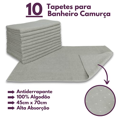 Kit 10 Tapetes Piso Atoalhado de Banheiro Felpudo p/Secar Pés Saída Box Antiderrapante Padrão Hotel