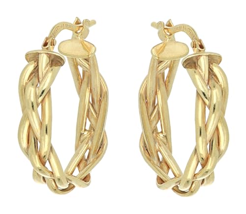 DelPia, Pendientes de Aro en Oro 18 Quilates y Plata 925, en Forma de Trenza (15mm)
