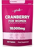 Cranberry Tablets for Urinary Infections 18,000mg | High Strength Cranberry Extract | 240 Vegan Tablets | Supplement for Women & Men | By Pink