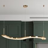 KSANA 42.6'' Large Gold LED Chandeliers, 3000K, CRI >90, S-Shaped Crystal Dining Room Chandelier Over Table, Modern Glam Plating Brass Kitchen Island Lighting