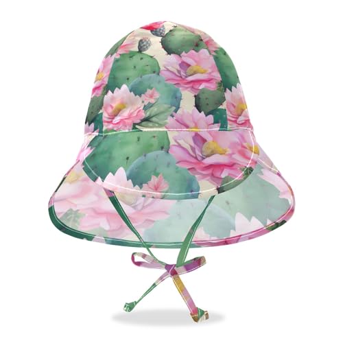 J JOYSAY Colorful Green Cactus Flowers Baby Sun Hat Toddler Hat UPF 50+ Baby Toddler Bucket Hat Wide Brim Outdoor Beach Caps Play hat with Chin Strap for Toddler Travel