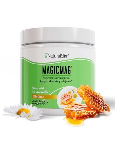 NaturalSlim MagicMag Citrato de Magnesio en Polvo, Suplemento de Magnesio Puro, Relajación, Apoyo Muscular, Equilibrio Intestinal, Absorción de Calcio, Apoyo al Sueño - Miel Manzanilla