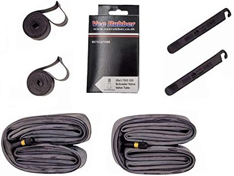 Vee Rubber 20 Inch Bike Inner Tube fits 20x1.75 20x2.125 Inch Bicycle Inner Tubes Rubber Replacement Bike 32MM Valve Road 20 in Bicycle Tube with 2 Bike Tire Levers, 2 20 in Rim Strip 2 Pack Bundle