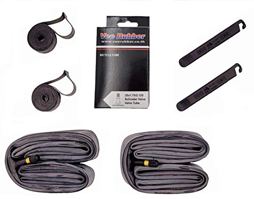 Vee Rubber 20 Inch Bike Inner Tube Fits 20X1.75 20X2.125 Inch Bicycle Inner Tubes Rubber Replacement Bike 32Mm Valve Road 20 In Bicycle Tube With 2 Bike Tire Levers, 2 20 In Rim Strip 2 Pack Bundle #TOP3