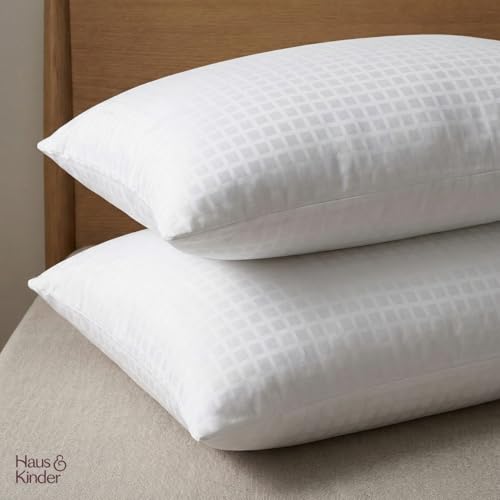 Image of haus & kinder Bed Pillow Set of 2 | Soft Fluffy Fiber Pillows for Sleeping | Adjustable Filling, Breathable & Lightweight | Hotel Collection Sleeping Pillows for Adults | 43 x 69 cm