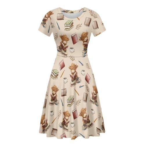 Image of POLERO Sunflower Dress for Women Floral Summer Dresses Short Sleeve Casual Sundresses Midi Dresses