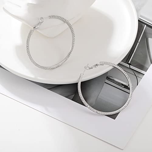 Ooopel RHINESTONE HOOP-SILVER-50MM Large Rhinestone Hoop Earrings 925 Sterling Silver Post Cubic Zirconia Hoop Earrings Thin Rhinestones Round Hoop Earrings thumb #6