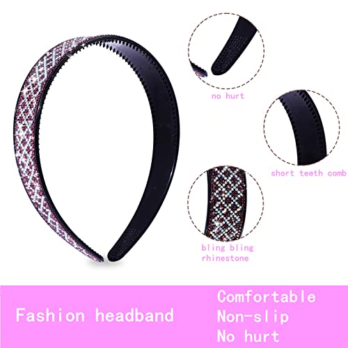 Cutewing Fashion Rhinestone Headbands For Women Check Bling Headband Teeth Comb Hairbands Non Slip Hair Hoop Hair Accessories For Girls Ladies With 4Pcs thumb #3