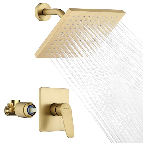 Set de cabezal y válvula de ducha Gold, instalación de pared, cuadrado de 8 pulgadas, chorro único, mezcla para baño (1.8 GPM) miniatura 1
