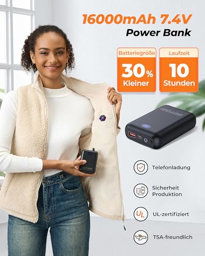 GOTOBI Beheizbare Fleece Weste Damen mit 16000mAh 7.4V Powerbank,9 Heizzonen Beheizte Fleeceweste mit 3 Einstellbar Temperatur,Wärmeweste Jacke,Heizweste Damen für Radfah, Outdoor-Arbeit,Beige,M