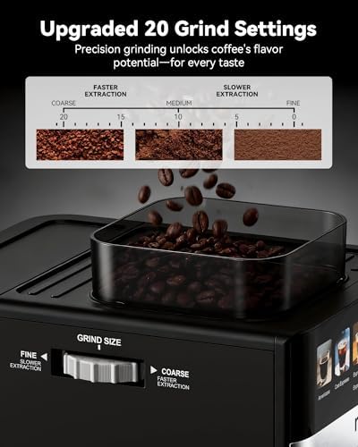 Mooye Espresso Machine with Grinder,20Bar Compact Espresso Maker with Steam Milk Frother,Coffee Maker for Home - Cappuccino Latte & Cold Brew Iced Coffee Maker & Americano, Gift for Women or Men - 3