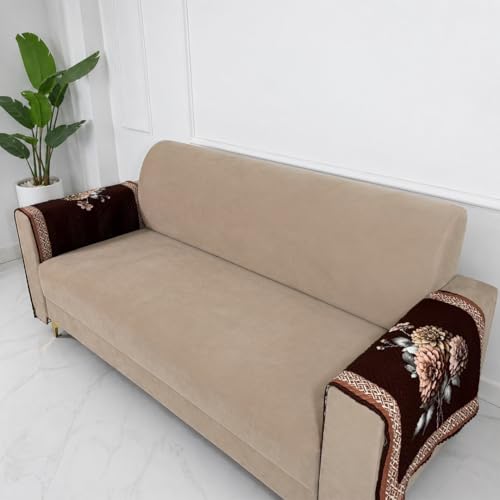 Image of Homerz 'Brooklyn Series' Premium Sofa Cover | Quilted Floral Design | Non-Slip Washable Sofa Protector | Soft Anti Slip Fabric (Brown, 2 pc Armrest, Armrest)
