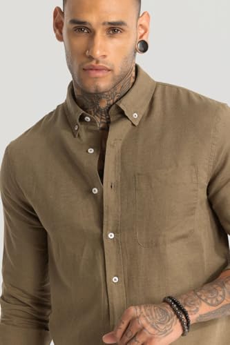Image of SNITCH Fugle Brown Plain Linen Shirts